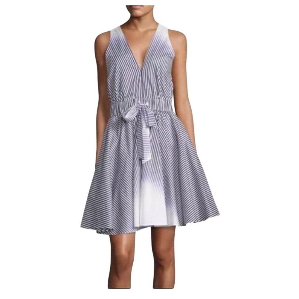 Milly Women's Blue and White Striped Large Cotton Dress